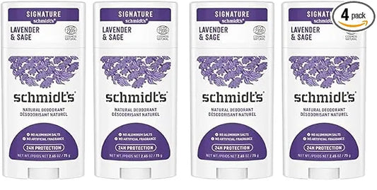 Schmidt's Aluminum-Free Vegan Deodorant Lavender & Sage with 24 Hour Odor Protection,for Women and Men,Natural Ingredients,Cruelty-Free,2.65 oz,(Pack of 4)