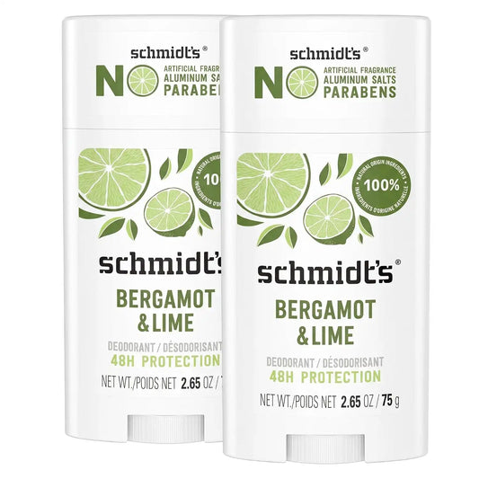 Schmidt's Natural Deodorant, Aluminum Free | Bergamot and Lime | 24 Hour Protection | Vegan | 2.65 oz