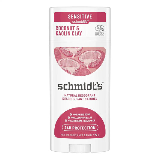 Schmidt's Aluminum Free Natural Deodorant for Women and Men, Coconut & Kaolin Clay for Sensitive Skin with 24 Hour Odor Protection, Certified Natural, Vegan, Cruelty Free, 3.25 oz