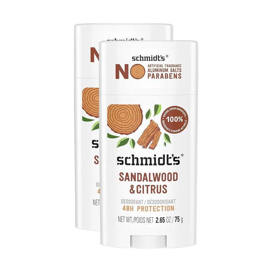 Schmidt's Aluminum-Free Vegan Deodorant Sandalwood & Citrus for Women and Men,with 24 Hour Odor Protection,Natural Ingredients,Cruelty-Free,2.65 oz,(Pack of 4)