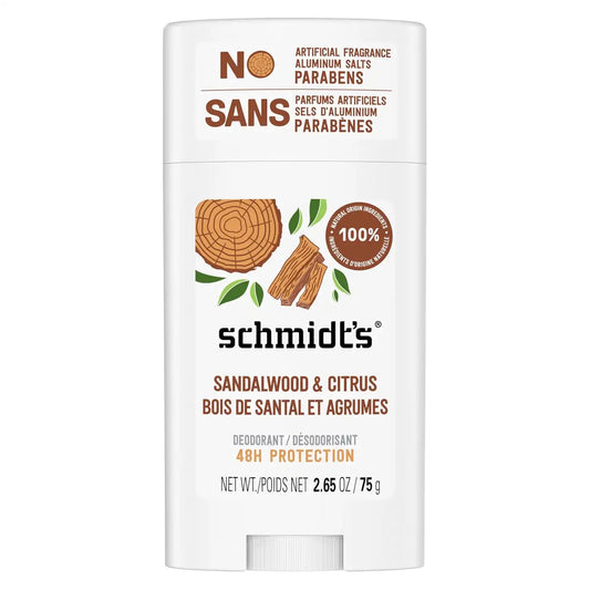 Schmidt's Aluminum-Free Vegan Deodorant Sandalwood & Citrus for Women and Men, with 24 Hour Odor Protection, Natural Ingredients, Cruelty-Free, 2.6 Ounce (Pack of 12)